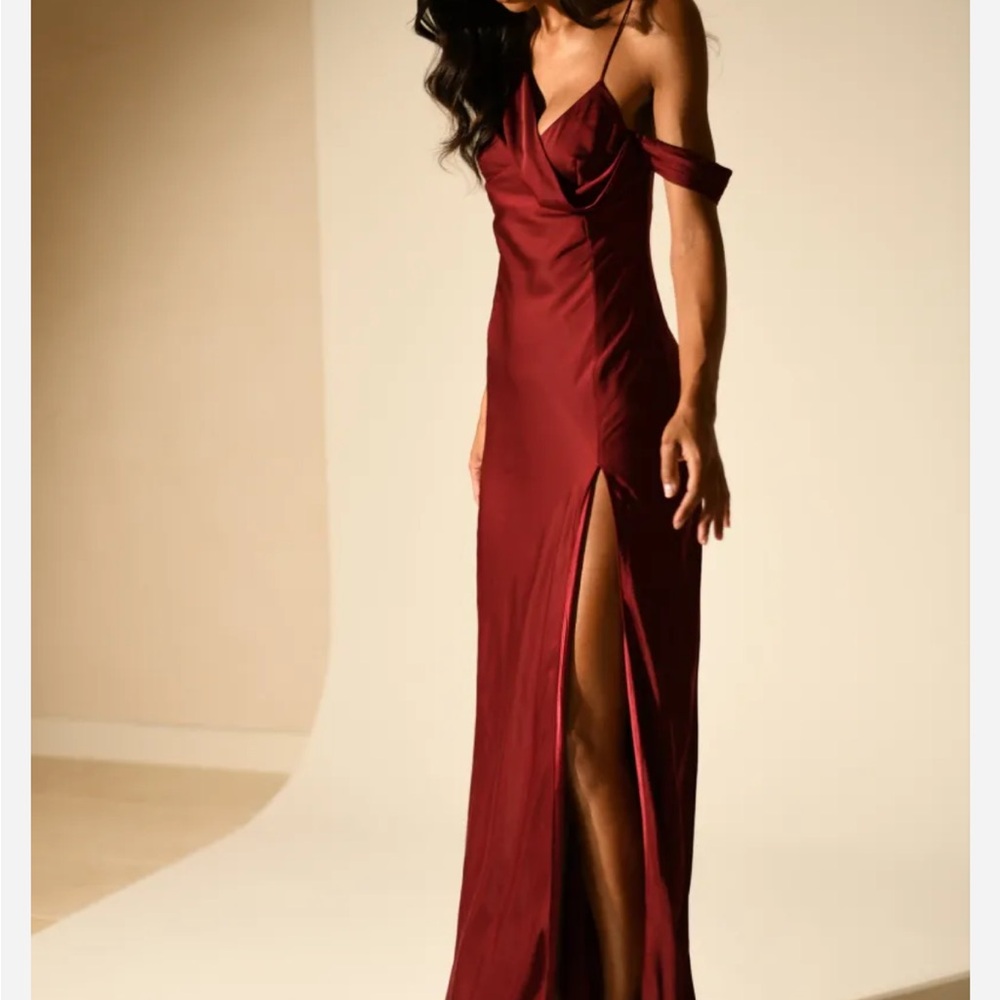 Meshki Satin Off Shoulder Gown Dress Red/Wine